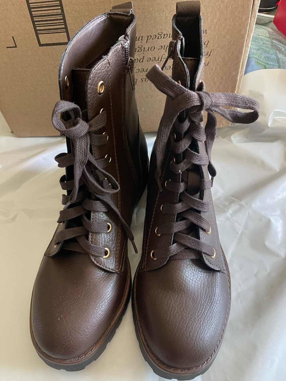 Kensie Dark Brown Lace-Up & Zip Up Combat Boots-Size 8.5